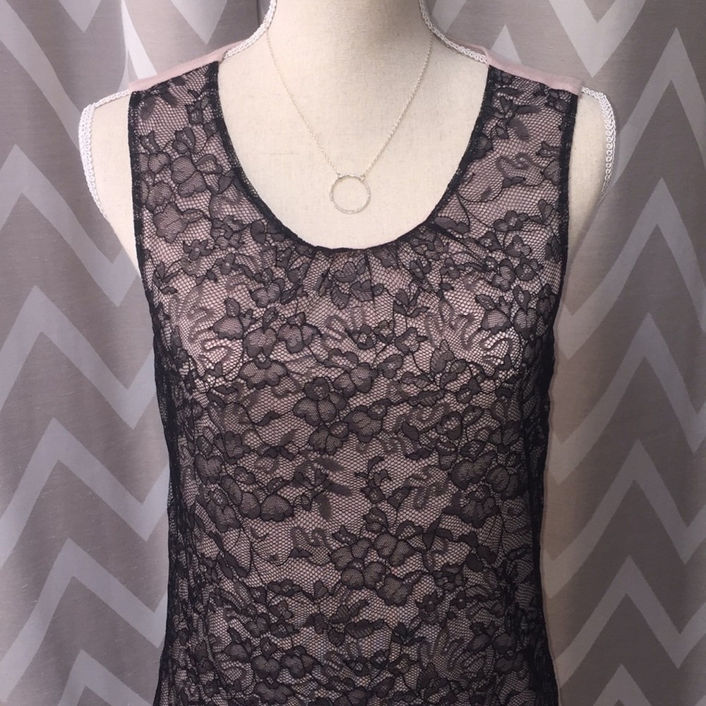 Anthropologie Velvet by Graham & Spencer Black Lace Overlay Mesh Tank Blouse